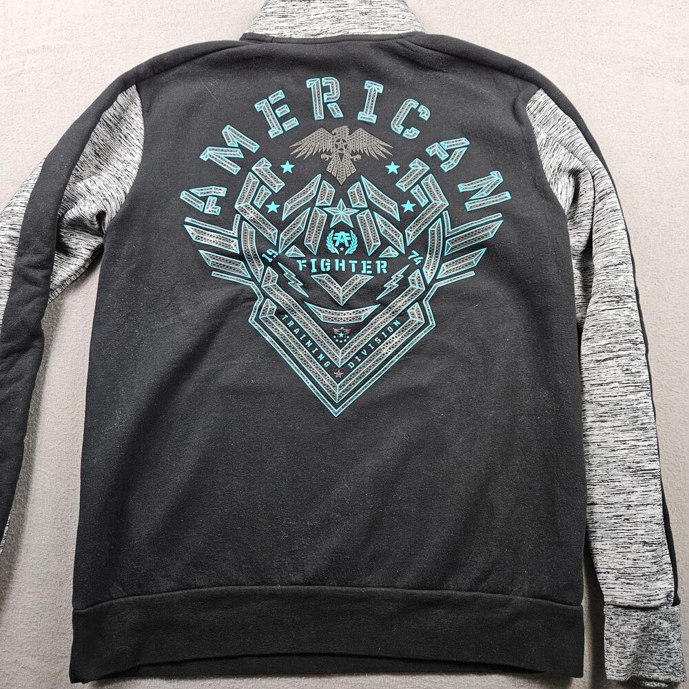 American Fighter Sweater Black Grey Blue Mens M 1/4 Zip Fleece Lined